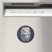 Niedliche White Floral Kitty Cat Magnet (In Situ (Geschirrspüler))