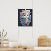 Niedliche White Floral Kitty Cat Poster (Küche)