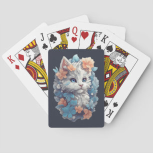 Niedliche White Floral Kitty Cat Spielkarten