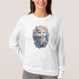 Niedliche White Floral Kitty Cat T-Shirt