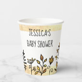 Niedliche White Gold Floral Individuelle Name Baby Pappbecher (Vorderseite)