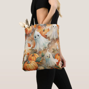 NIEDLICHE WHITE HALLOWEEN GHOSTS & ORANGE PUMPKINS TASCHE