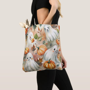 NIEDLICHE WHITE HALLOWEEN GHOSTS & ORANGE PUMPKINS TASCHE
