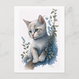 Niedliche White Kitte Postkarte mit Blumendetails