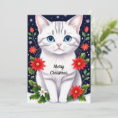 Niedliche White Kitten Ferienkarte Feiertagskarte (Stehend Vorderseite)