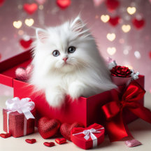 Niedliche White Kitten in Box Funny Valentine