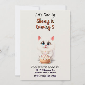 Niedliche White Kitten mit Birthday Cake Personali Einladung