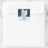 Niedliche White Kitten mit Hübschem Blue Eyes Cand Quadratischer Aufkleber (Tasche)