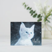 Niedliche White Kitten mit Hübschen blauen Augen H Postkarte (Stehend Vorderseite)