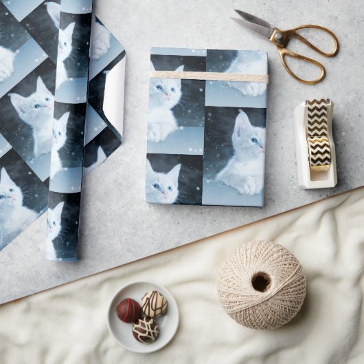 Niedliche White Kitten mit Hübschen Blue Eyes Gemu Geschenkpapier (Kunsthandwerk)