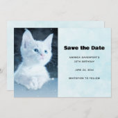 Niedliche White Kitten mit Hübschen Blue Eyes Save The Date (Vorne/Hinten)