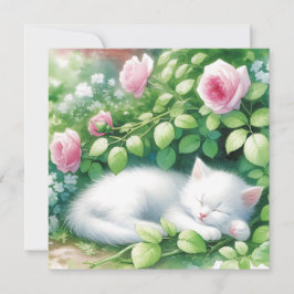 Niedliche White Kitten Napping unter Rosebush