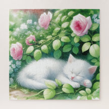 Niedliche White Kitten Napping unter Rosebush