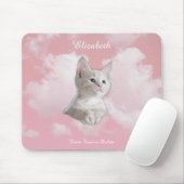 Niedliche White Kitten Pink Sky Wolken Name, Extra Mousepad (Mit Mouse)