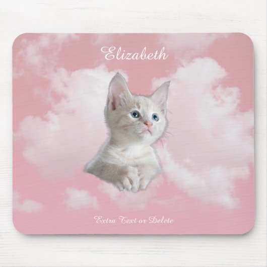 Niedliche White Kitten Pink Sky Wolken Name, Extra Mousepad (Vorne)