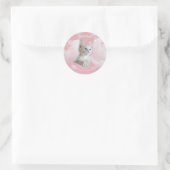 Niedliche White Kitten Pink Sky Wolken Name, Extra Runder Aufkleber (Tasche)