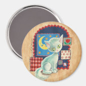 Niedliche White Kitten und Quilt Patchwork Art Magnet (Vorderseite/Rückseite)