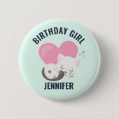 Niedliche White Kitty Cat mit Pink Heart Birthday  Button (Vorderseite)
