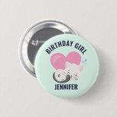 Niedliche White Kitty Cat mit Pink Heart Birthday Button (Vorne & Hinten)