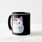 Niedliche White Kitty Cat mit rosa Bowtie Tasse (Vorderseite Links)