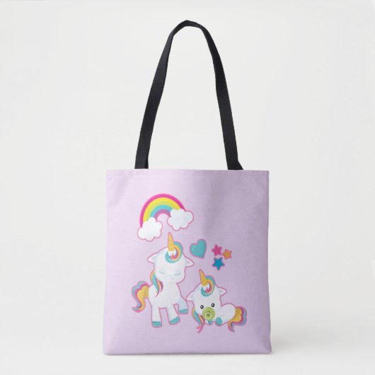 Niedliche White Magical Unicorns Mama & Baby Tasche (Vorderseite)