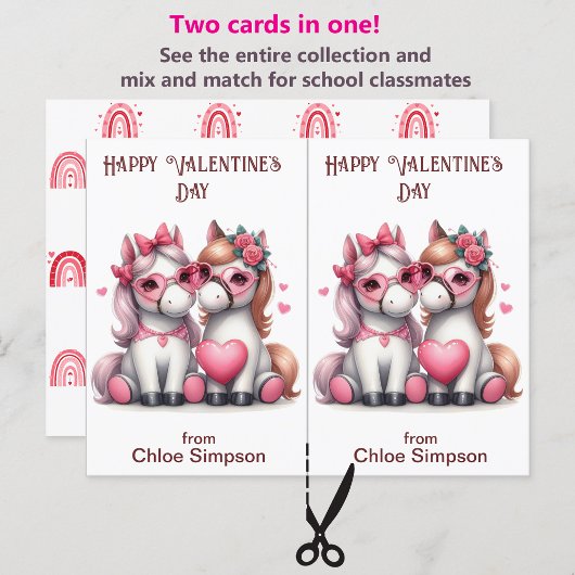 Niedliche White Ponies Kinderkarte Valentine Postkarte