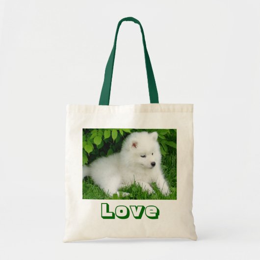 Niedliche White Samoyed Welpe Dog Leinwand Totbeut Tragetasche (Vorne)