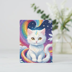Niedliche White Snow Weihnachtskatze Feiertagspostkarte