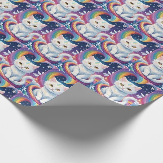 Niedliche White Snow Weihnachtskatze Geschenkpapier (Ecke)
