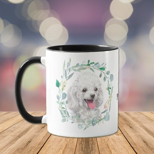Niedliche White Toy Poodle Wreath Kaffee Tasse