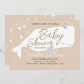 Niedliche White Whale Baby Dusche Beige Einladung (Vorne/Hinten)