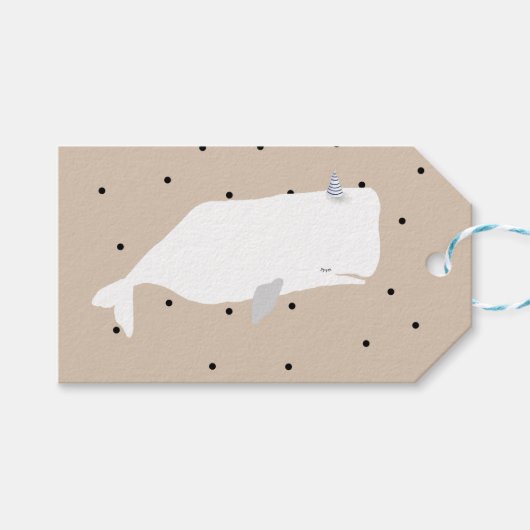 Niedliche White Whale Baby Dusche Neutral Beige Geschenkanhänger (Vorderseite (Horizontal))