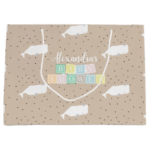 Niedliche White Whale Baby Dusche Neutral Beige Große Geschenktüte