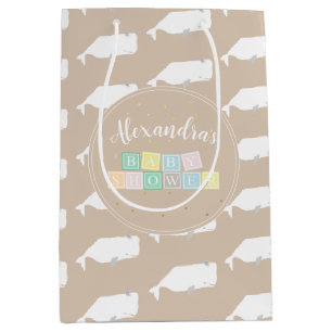 Niedliche White Whale Baby Dusche Neutral Beige Mittlere Geschenktüte