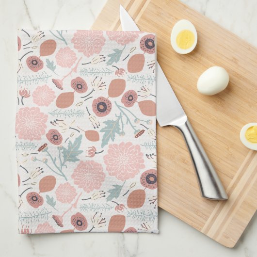 Niedliche Wiederholung Blumenrosa Creme Botanische Geschirrtuch (Viertel Falte)