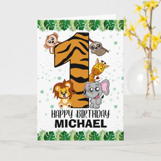 Niedliche wild lebende Jungtiere zum ersten Geburt Karte (Gelbe Blume)