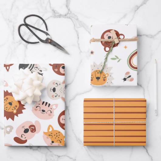 Niedliche wild lebende Tiere Geschenkpapier Set (Vorderseite)