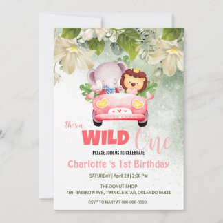 Niedliche Wild One Safari Animal Liebe Auto 1. Geb Einladung