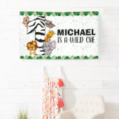 Niedliche Wild One Safari Jungle Tiere 1. Geburtst Banner (Insitu)