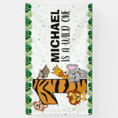 Niedliche Wild One Safari Jungle Tiere 1. Geburtst Banner (Vertikal)