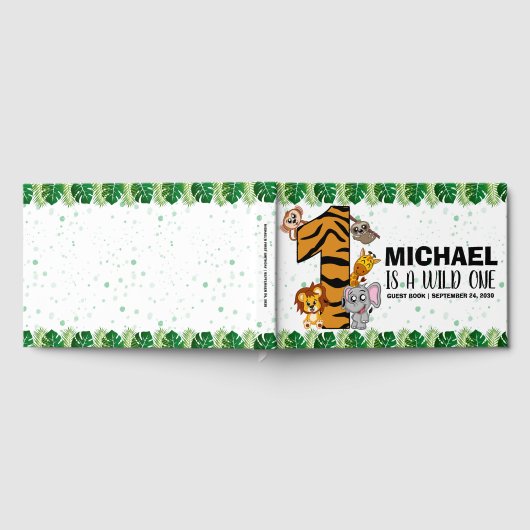 Niedliche Wild One Safari Jungle Tiere 1. Geburtst Gästebuch (Voll)