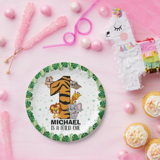 Niedliche Wild-One-Safari-Jungtiere zum ersten Geb Pappteller (Party)