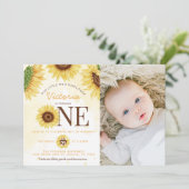 Niedliche Wild-Sonnenblume, die 1. Geburtstag Part Einladung (Stehend Vorderseite)