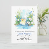 Niedliche Wildblume Duck Boy Babydusche Einladung (Stehend Vorderseite)