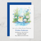 Niedliche Wildblume Duck Boy Babydusche Einladung (Vorne/Hinten)
