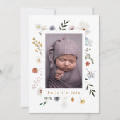 Niedliche Wildblume Frame Baby Geburtsankündigung Ankündigung (Vorderseite)
