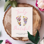 Niedliche Wildblume Fußabdrücke Rosa Kinderdusche Dankeskarte