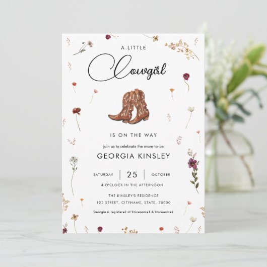 Niedliche Wildblume Kleine Cowgirl Western Babydus Einladung (Stehend Vorderseite)