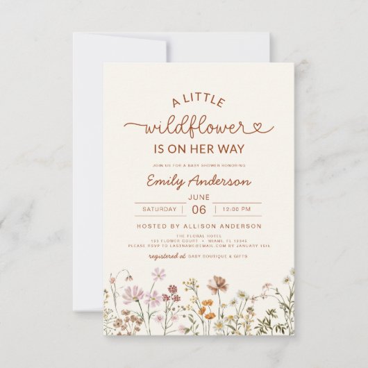 Niedliche Wildblume Terracotta Kinderdusche Einladung (Vorderseite)