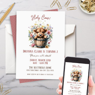 Niedliche Wildblumen Hochland-Kuh-Zuchttier Geburt Einladung